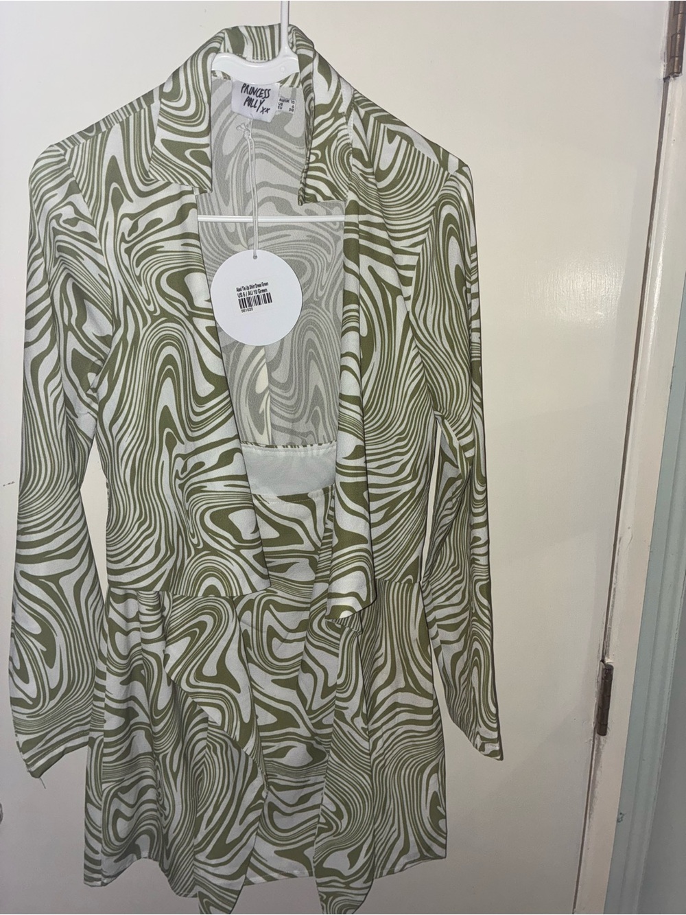 Princess Polly Olive & White Swirl Open Blazer